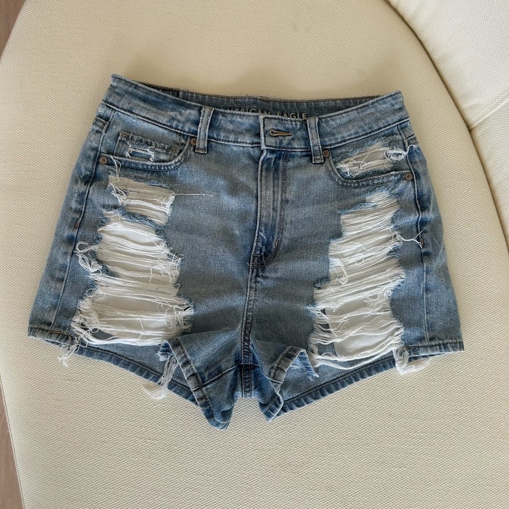American Eagle Outfitters Blue Distressed Jean Shorts